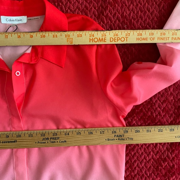 Calvin Klein ombré pink white hibiscus long sleeve shirt blouse Women’s Size S - Picture 7 of 12
